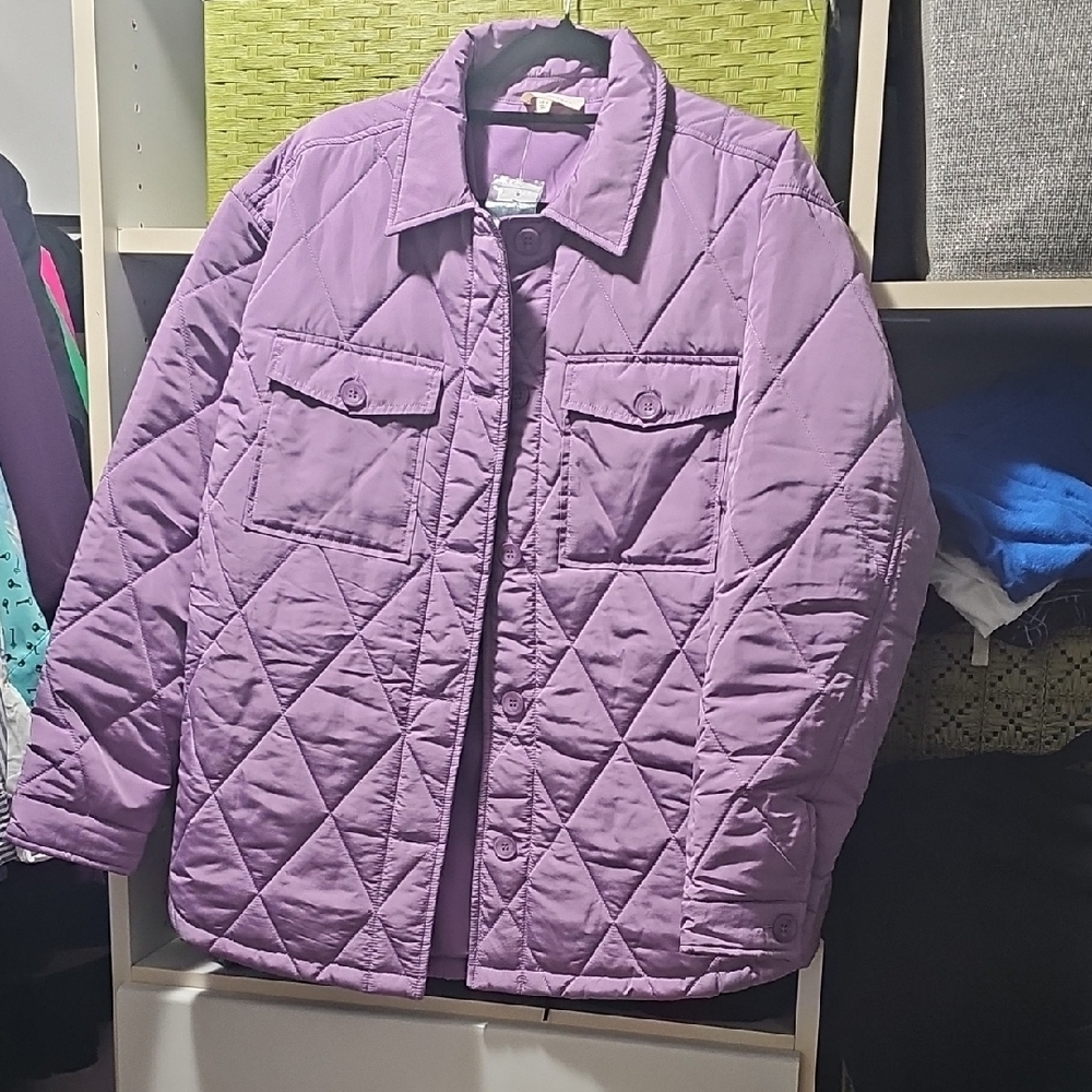 La Hearts Lavender Quilted Puffer Jacket Over sized Med Fit New With Tags